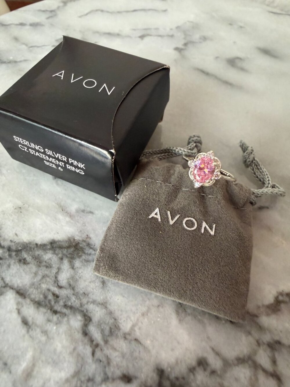 NIB Delicate Dainty Sterling 925 Oval Pink & White CZ Ring - 6 - Picture 12 of 12